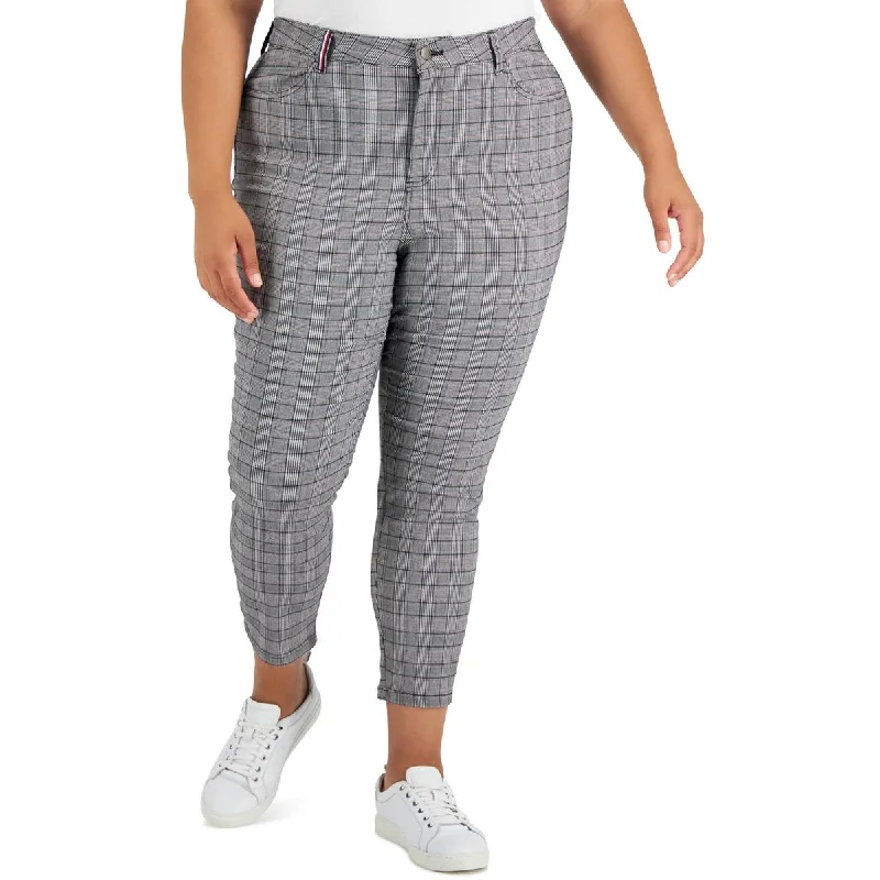 Slim-fit jogger pants sleek -Womens Woven Plaid Skinny Pants